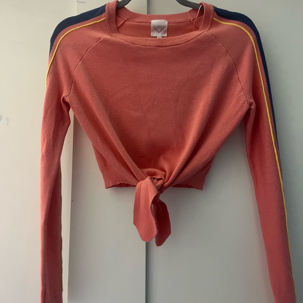 Cropped Pink Sweater with Front Tie